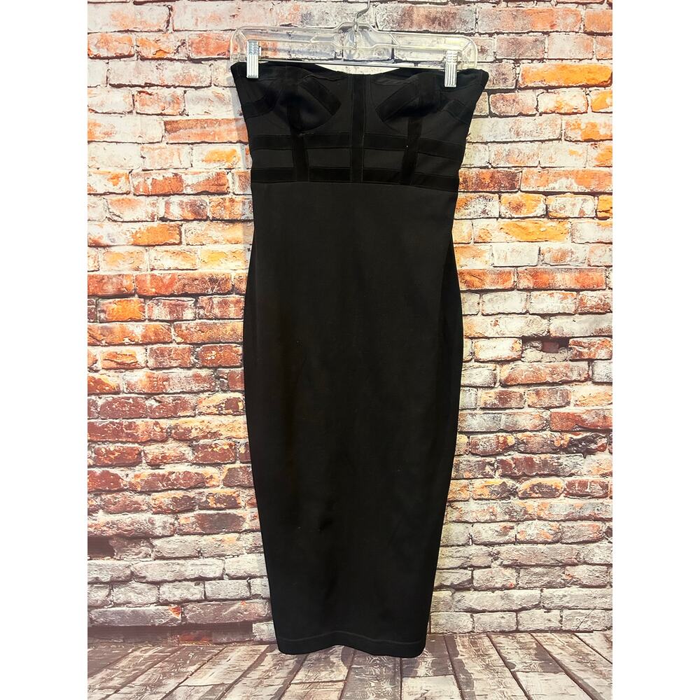 Kimberly Ovitz strapless black Hendel Bodycon Suede Trim Midi Dress women's 4